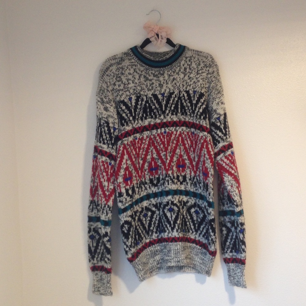 OAKTON Limited Knitted Patterned Unisex White Black & Red Sweater/Sweater Dress